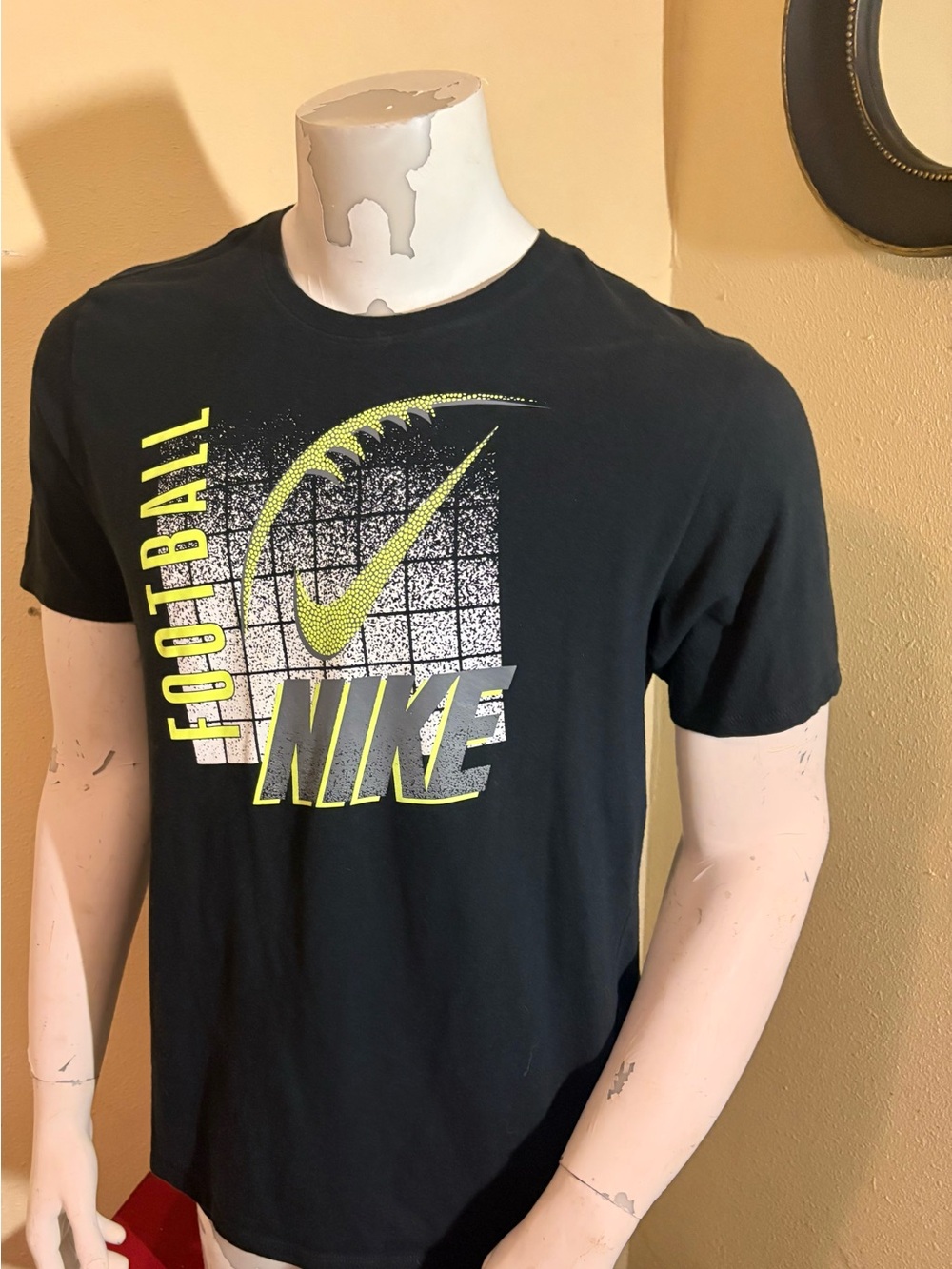 Nike Black Short-Sleeve Football Graphic Tee with Neon Yellow Accent - Picture 2 of 5